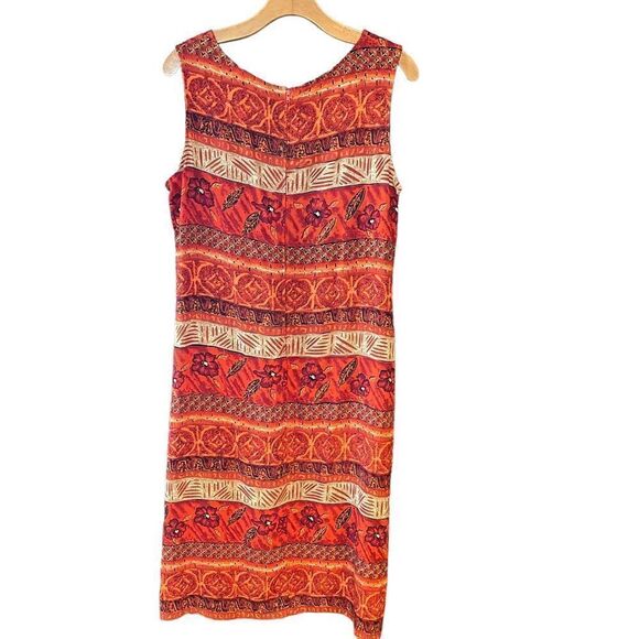 Willy’s New York Sz 10/12* Orange Rust Bali Tropical Sleeveless Vtg Tank Dress - Picture 2 of 8